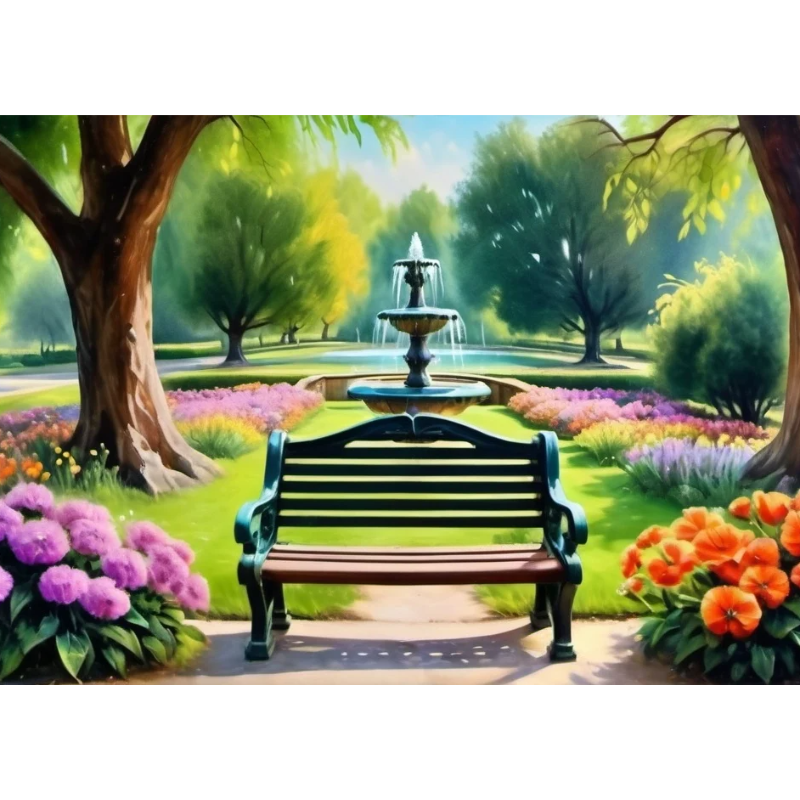 Diamond Painting Vacker Park Med Fontän*