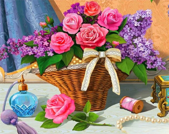 Diamond Painting Blommor På Sminkbord*