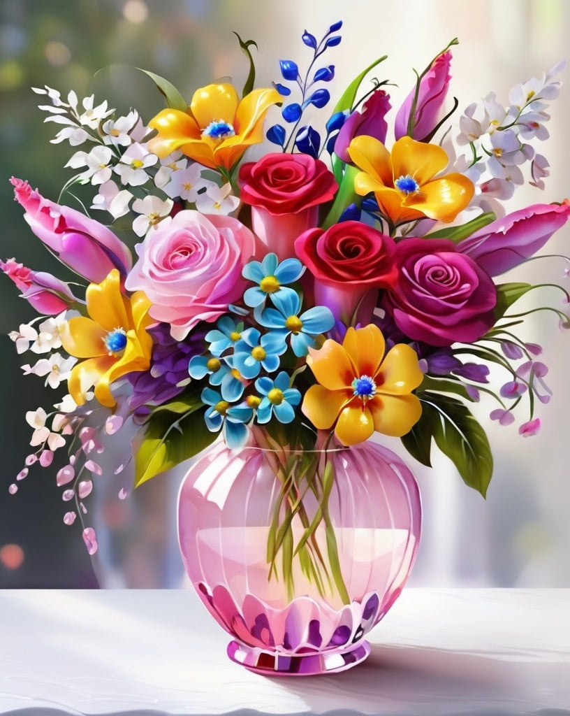 Diamond Painting Blommor I Vacker Vas*