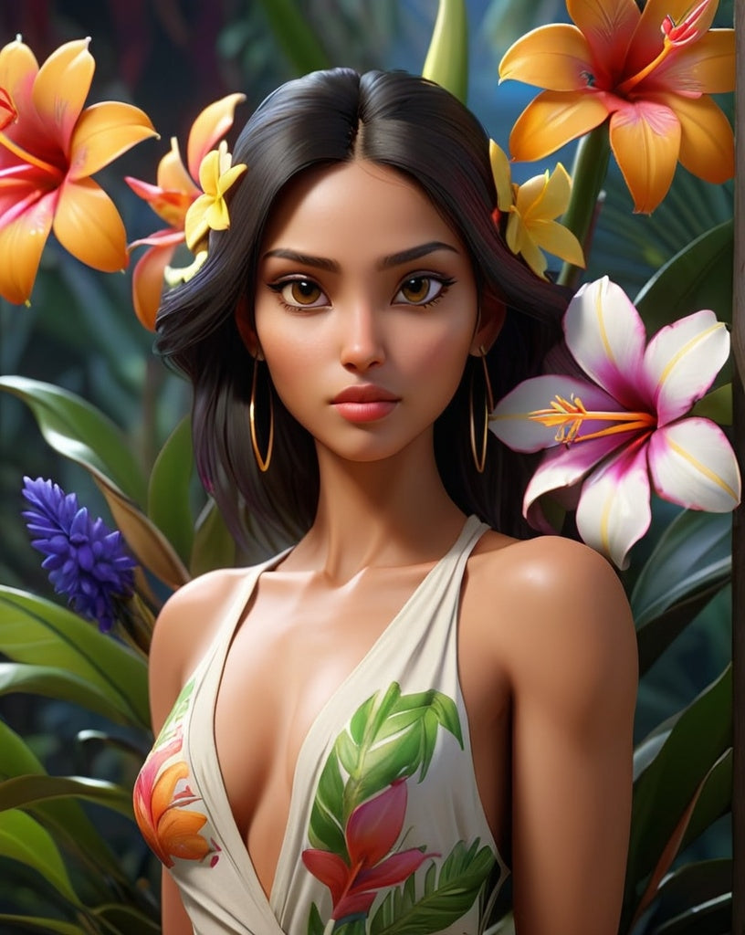 Diamond Painting Girl Exotic Flowers*