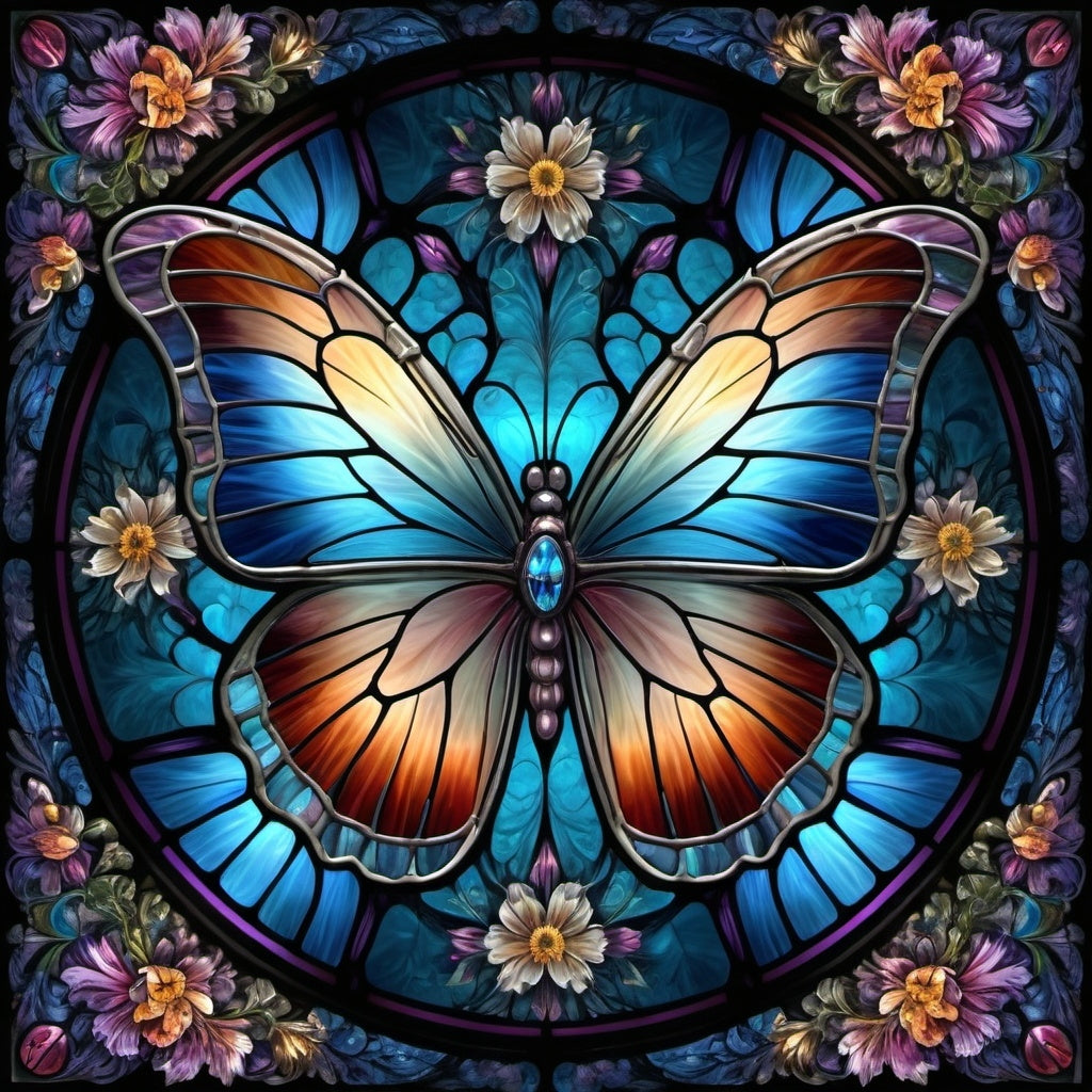 Diamond Painting Mosaic Butterfly And Flowers