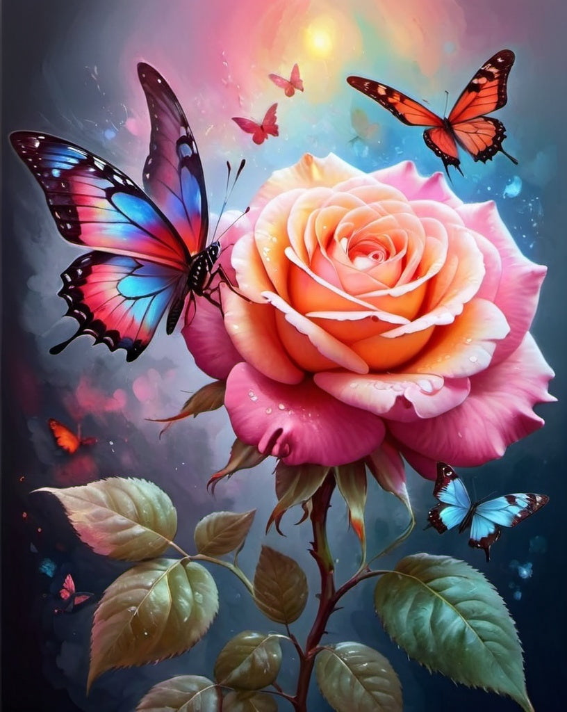 Diamond Painting Rose And Butterflies