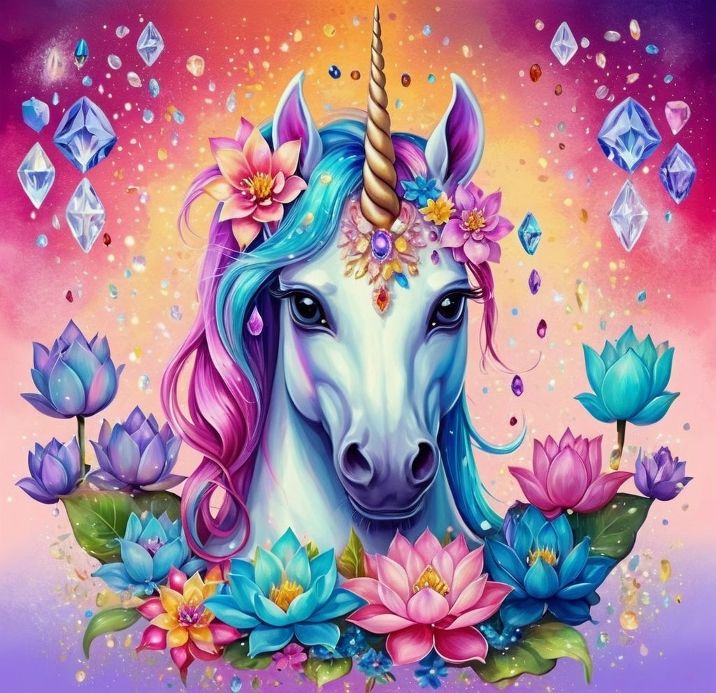 Diamond Painting Unicorn Flowers And Chrystals*