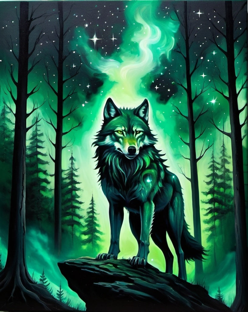 Diamond Painting Wolf In Dark Forest