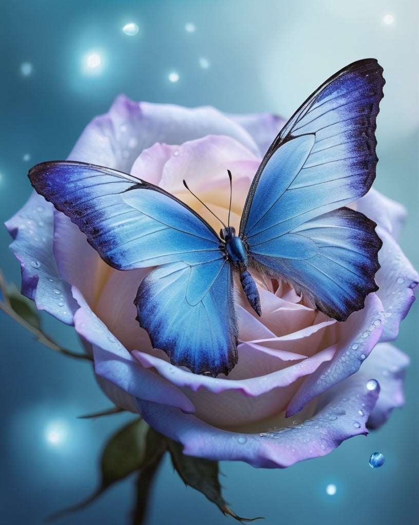 Diamond Painting Rose And Blue Butterfly