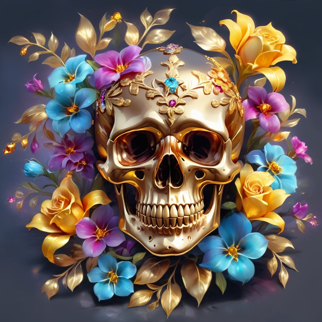 Diamond Painting Golden Skull Flowers*