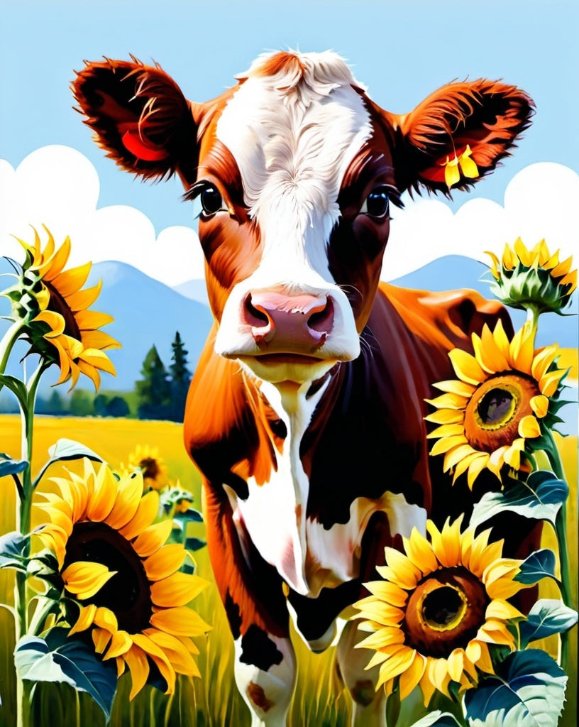 Diamond Painting Cow Sunflowers