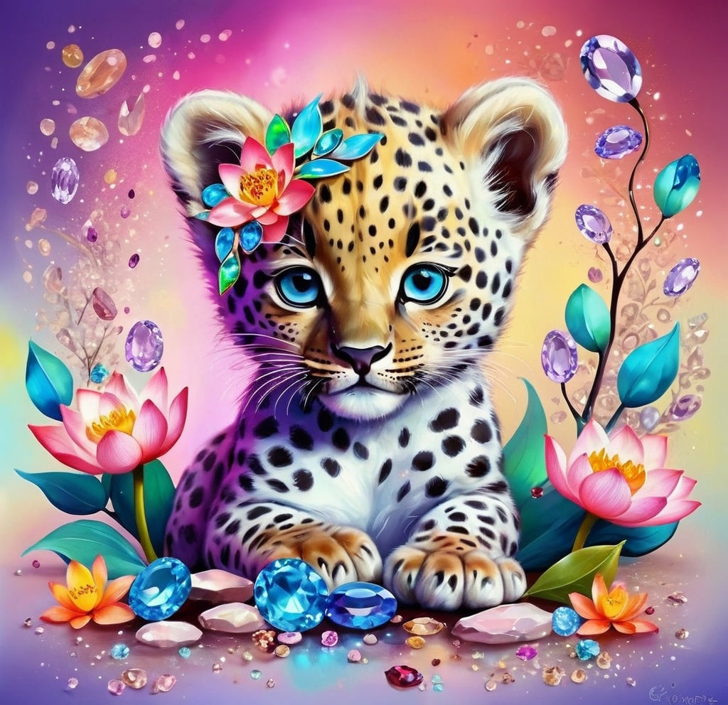 Diamond Painting Leopard Flowers And Chrystals*