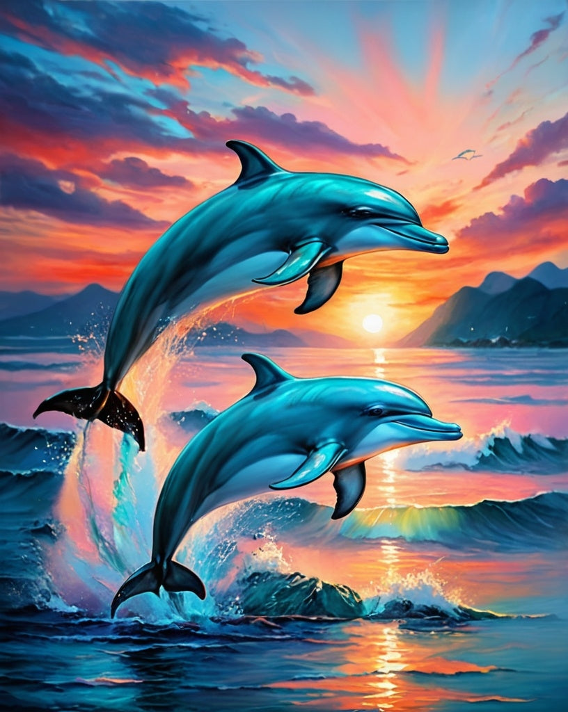 Diamond Painting Dolphins Sunset*