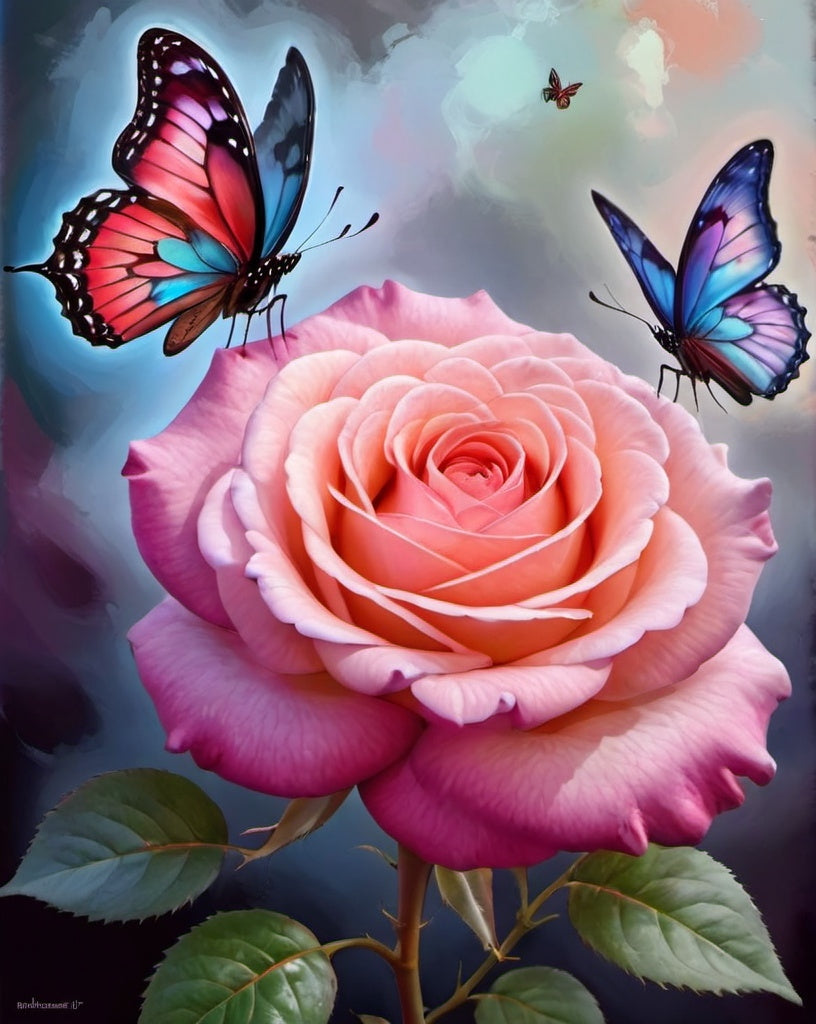 Diamond Painting Rose And Butterflies*