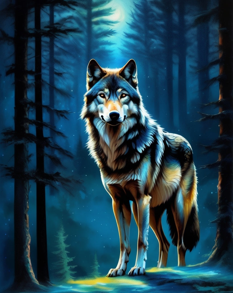 Diamond Painting Wolf Dark Forest