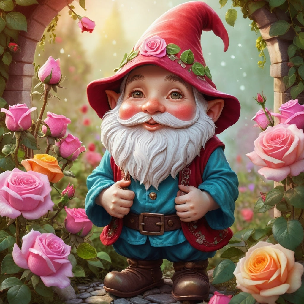 Diamond Painting Gnome Roses