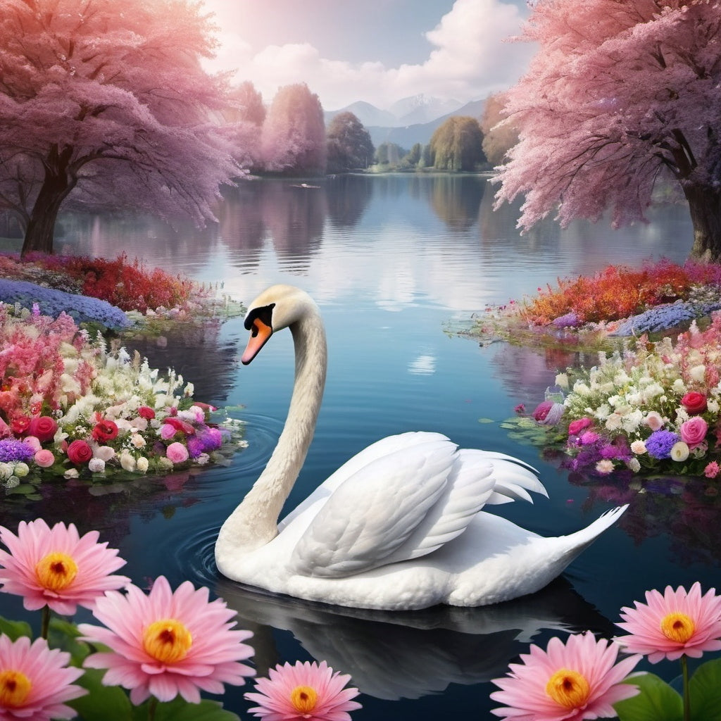 Diamond Painting Swan Flowerlake