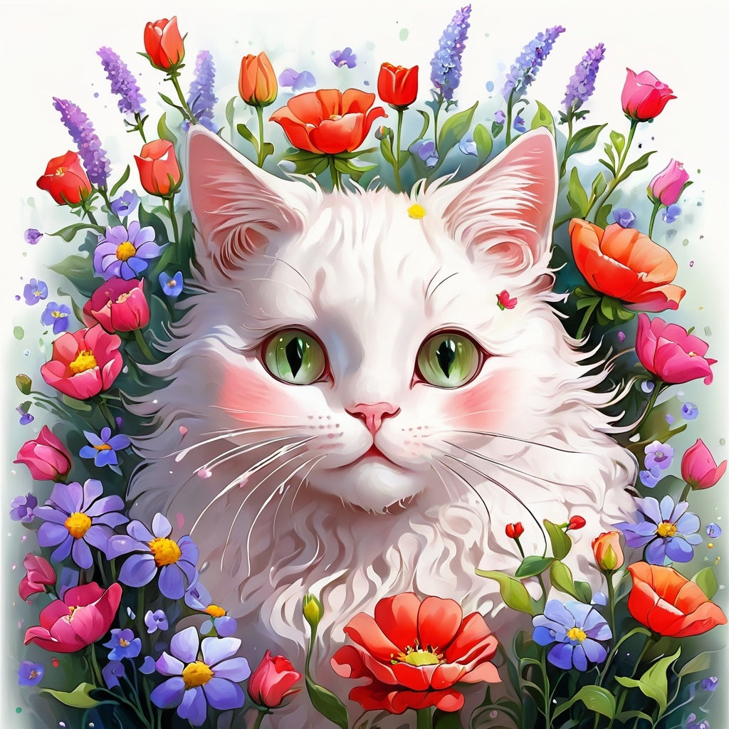 Diamond Painting Katt Och Blommor*