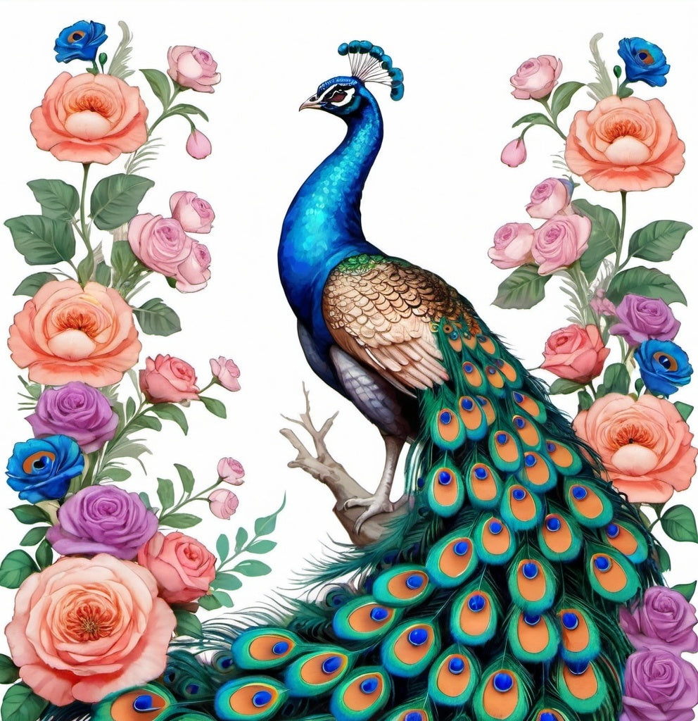 Diamond Painting Peacock And Flowers