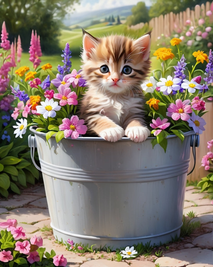 Diamond Painting Katt I Blomsterhink*