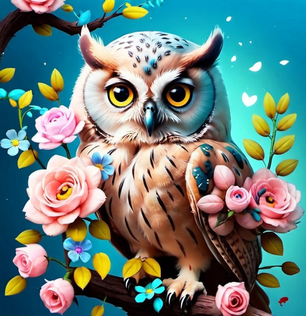 Diamond Painting Owl And Flowers