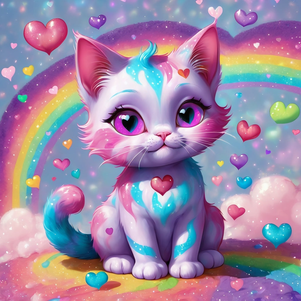 Diamond Painting Kitten Rainbow Hearts