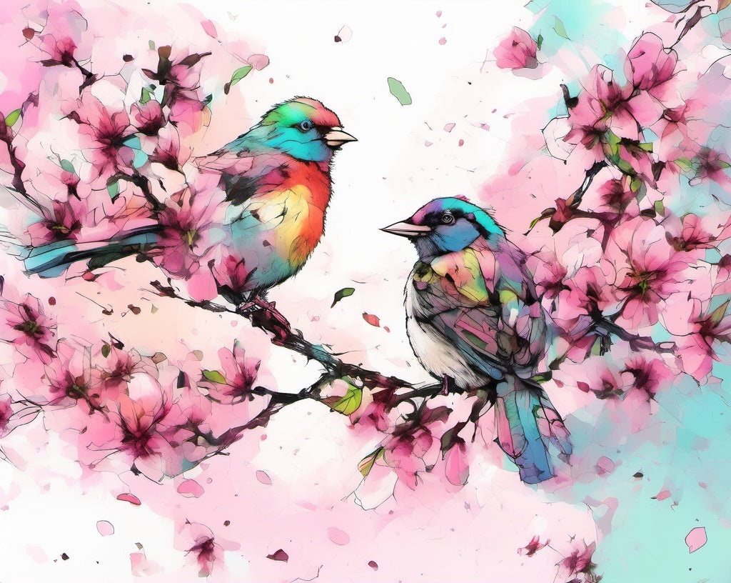 Diamond Painting Birds Cherryblossom