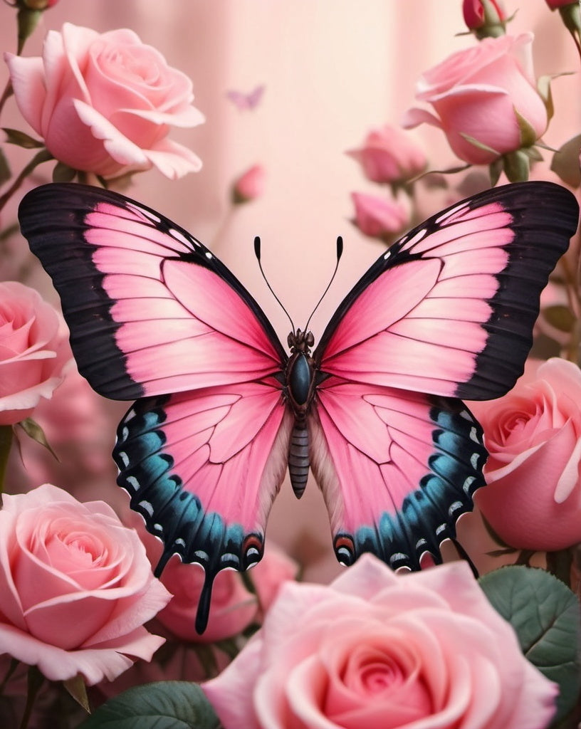 Diamond Painting Pink Butterfly And Roses