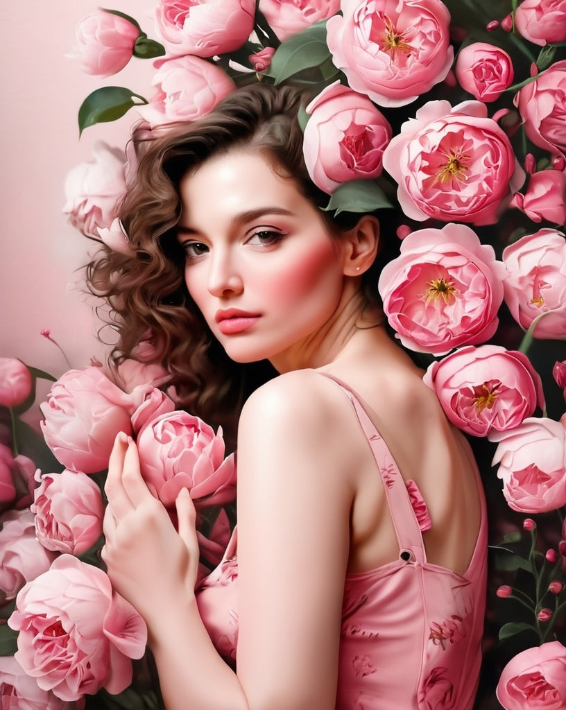 Diamond Painting Woman Pink Flowers*