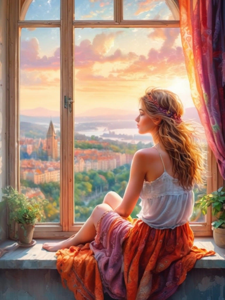 Diamond Painting Woman Big City View*