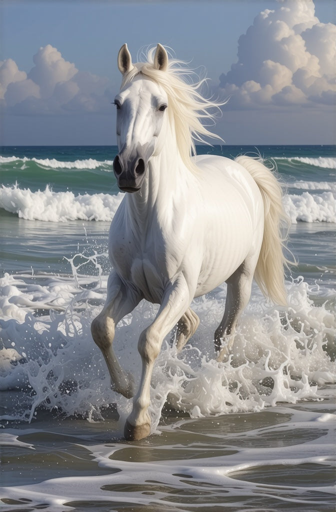Diamond Painting White Horse Waves