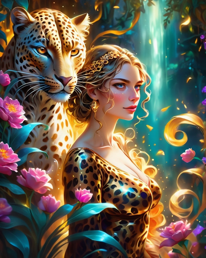 Diamond Painting Woman And Leopard