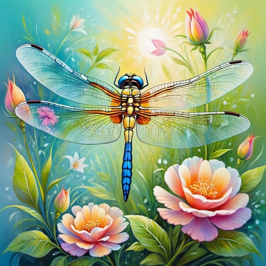 Diamond Painting Dragonfly And Flowers