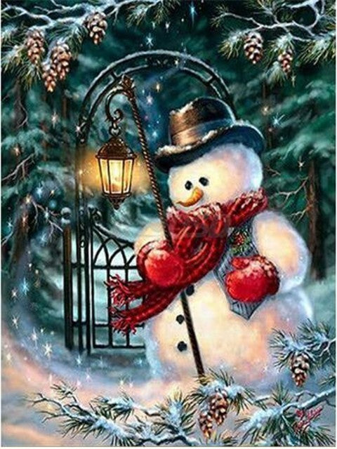 Diamond Painting Snögubbe Med Lykta