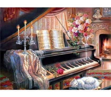 Diamond Painting Katt Vid Piano*