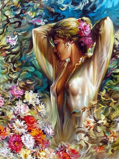 Diamond Painting Kvinna Bland Blommor*