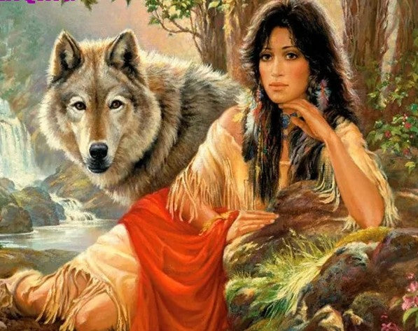Diamond Painting Kvinna Med Varg*