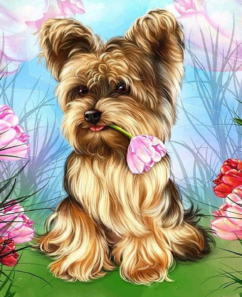 Diamond Painting Hund Tulpaner*