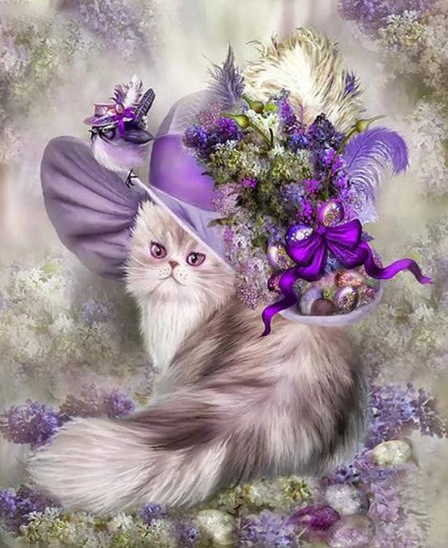 Diamond Painting Cat In Purple Hat*