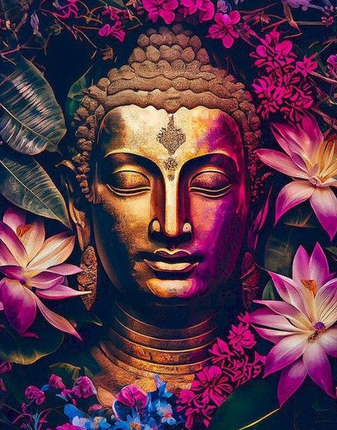 Diamond Painting Buddha Purple Flowers*