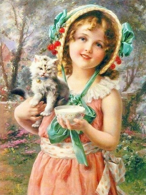 Diamond Painting Flicka Med Kattunge*