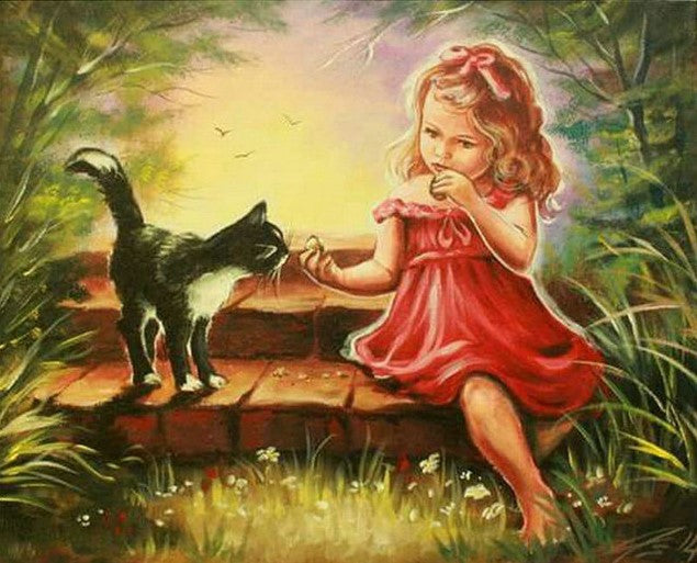 Diamond Painting Flicka Med Katt*