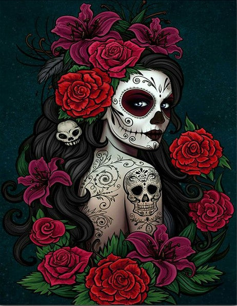 Diamond Painting Skull Beauty Roses*