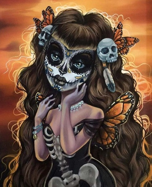 Diamond Painting Skull Girl And Butterflies*