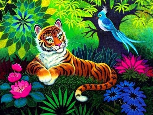 Diamond Painting Tiger Och Fågel*