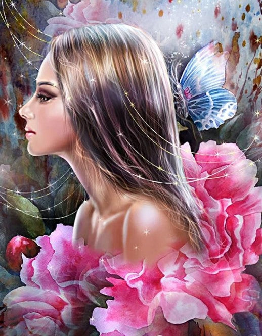 Diamond Painting Girl With Butterfly In Her Hair*