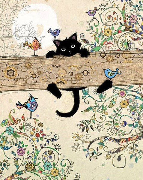 Diamond Painting Black Cat And Birds*