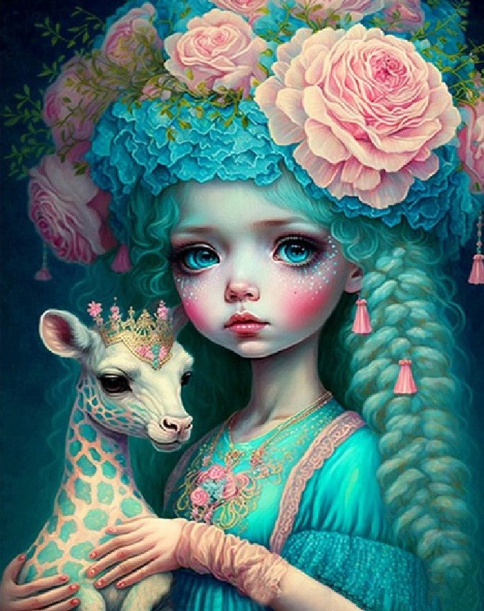 Diamond Painting Flicka Med Giraff*
