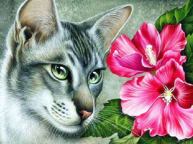 Diamond Painting AB Drills Cat And Flower*