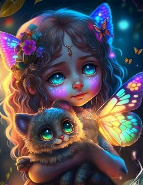 Diamond Painting AB Drills Fairy Girl And Cat*