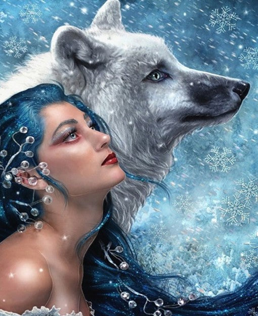 Diamond Painting AB Drills Wolf And Woman*