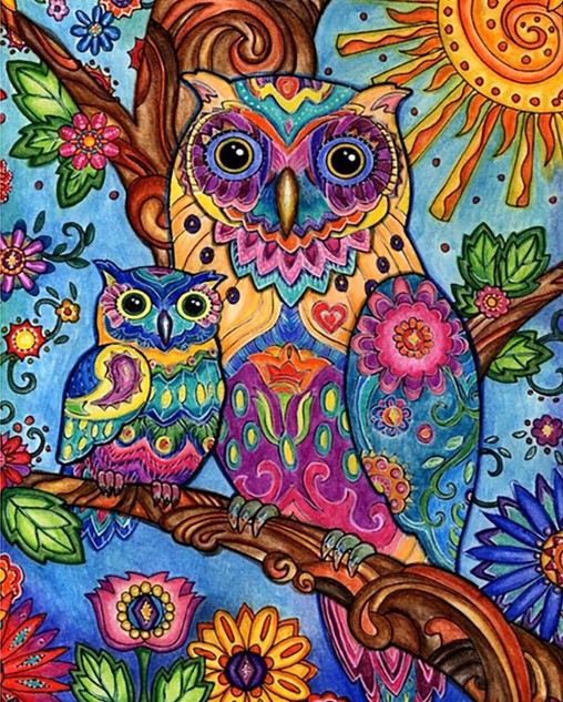 Diamond Painting AB Flower Owls*