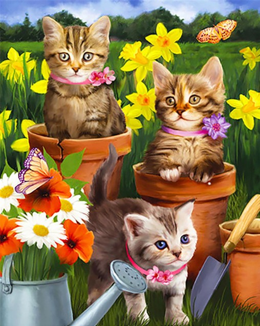 Diamond Painting AB Kittens Garden*