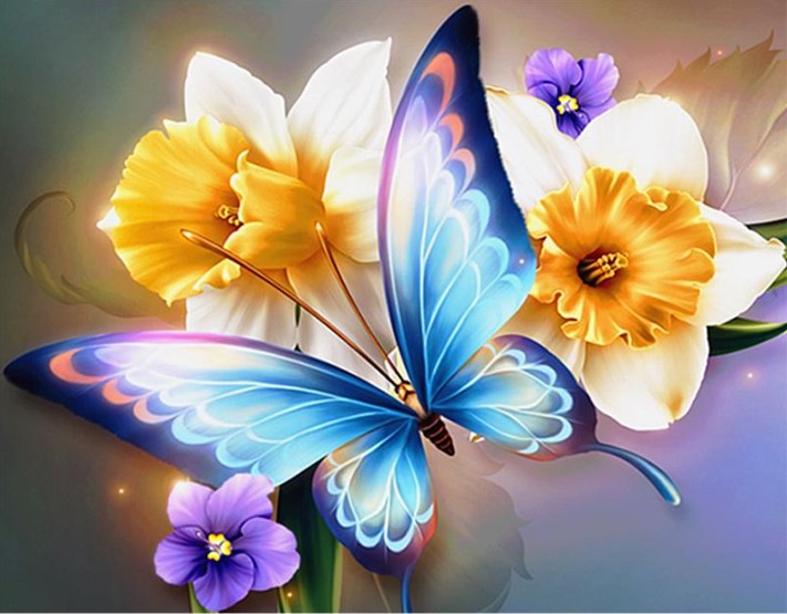 Diamond Painting AB Fjäril Vårblommor*